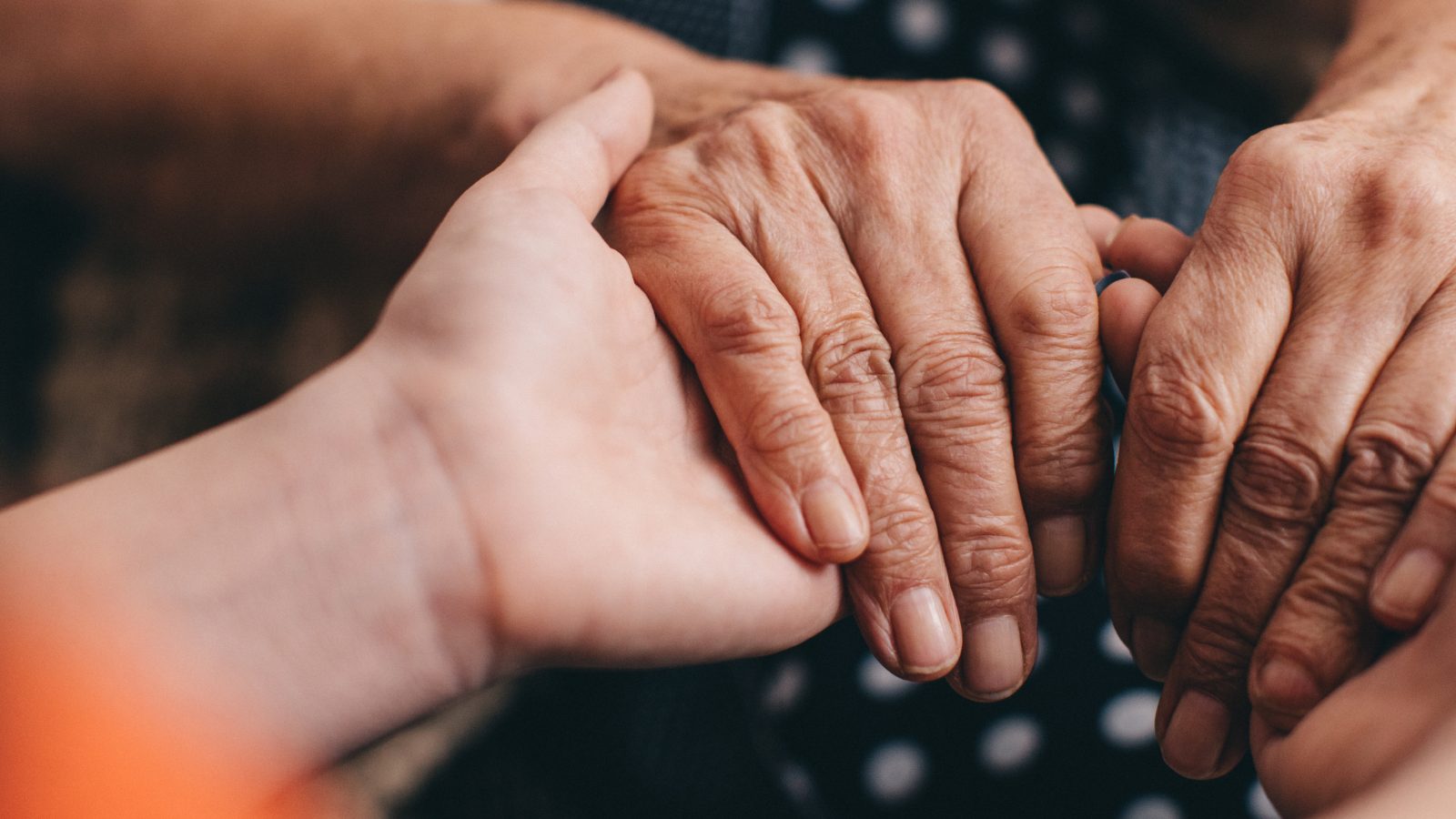 Grandmother and granddaughter holding hands - you only see a close of up their hands