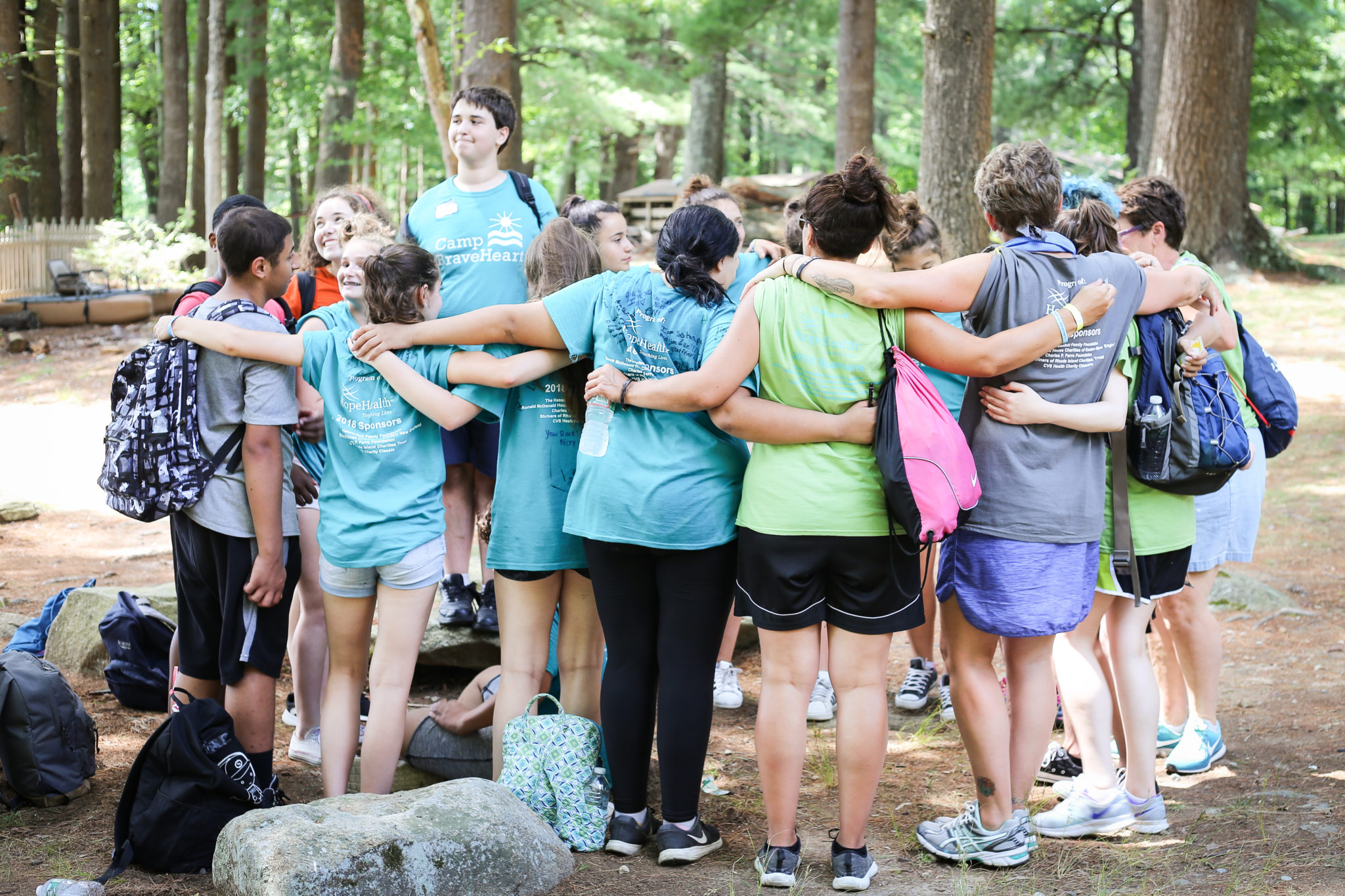 Camp BraveHeart group of kids linking arms