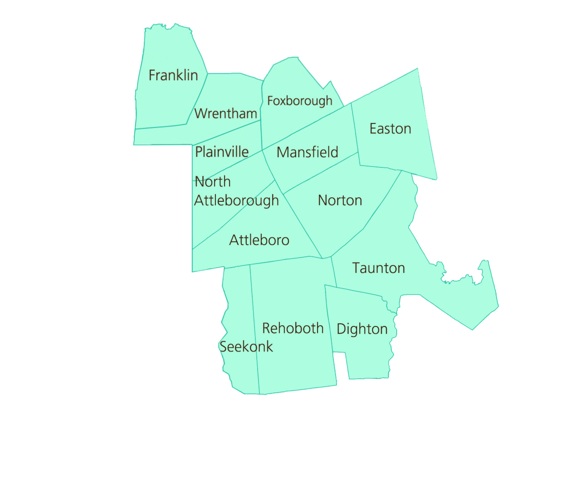 Service area map for southeastern Massachusetts Alzheimer's Disease Assistance Program