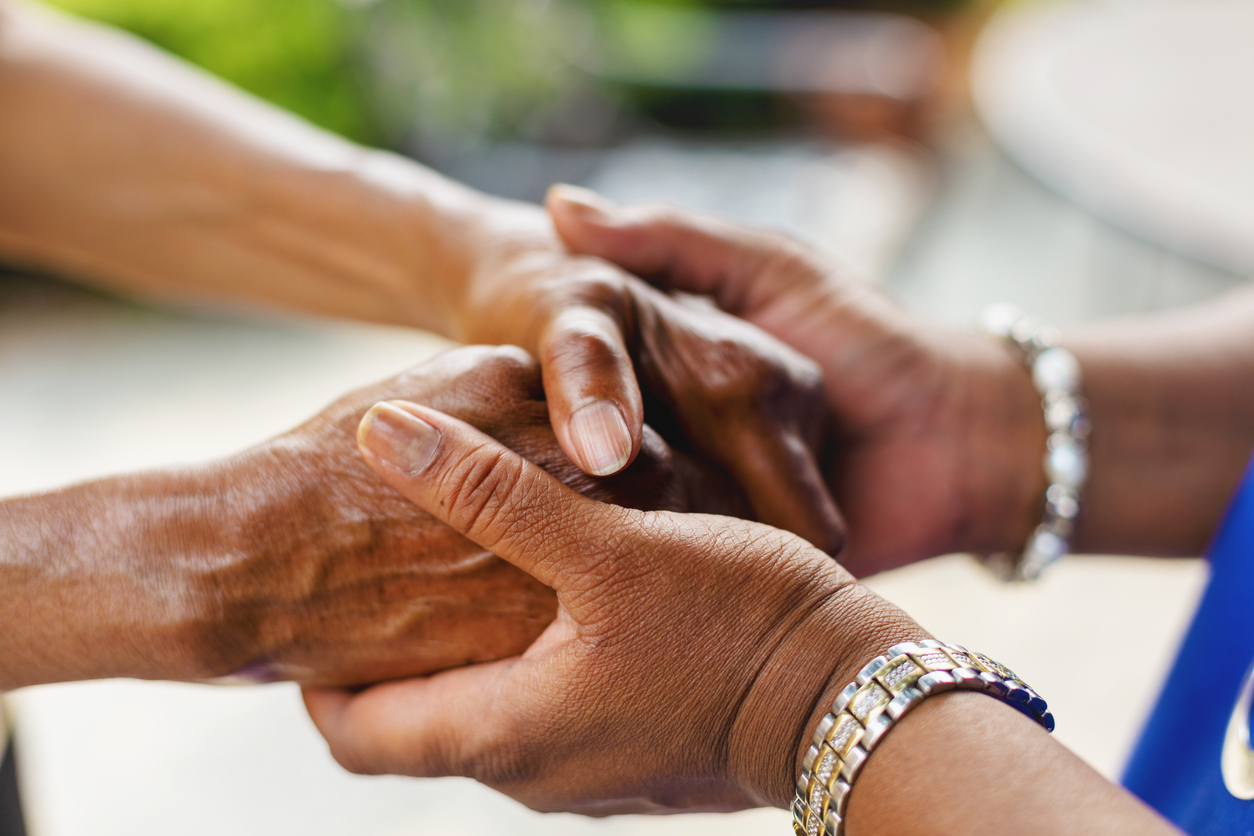 In Western Colorado Two Mature Adult Women Holding Hands (Shot with Canon 5DS 50.6mp photos professionally retouched - Lightroom / Photoshop - original size 5792 x 8688 downsampled as needed for clarity and select focus used for dramatic effect)