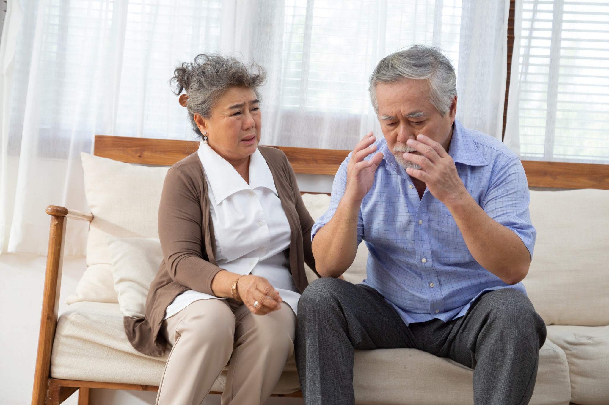 Elderly stroke, Asian elder suffer from stroke and powerful headache or brain attack and take care from his wife Elderly stroke, Asian elder suffer from stroke and powerful headache or brain attack and take care from his wife