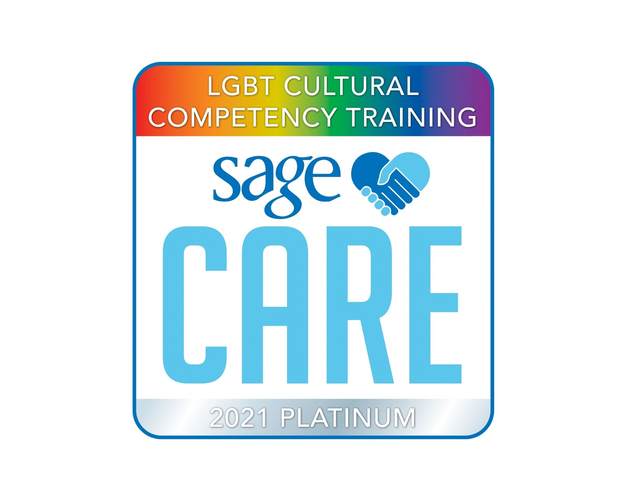 Sage care logo showing that HopeHealth has achieved Platinum status for having at least 80% of staff receiving LGTB cultural competency training.