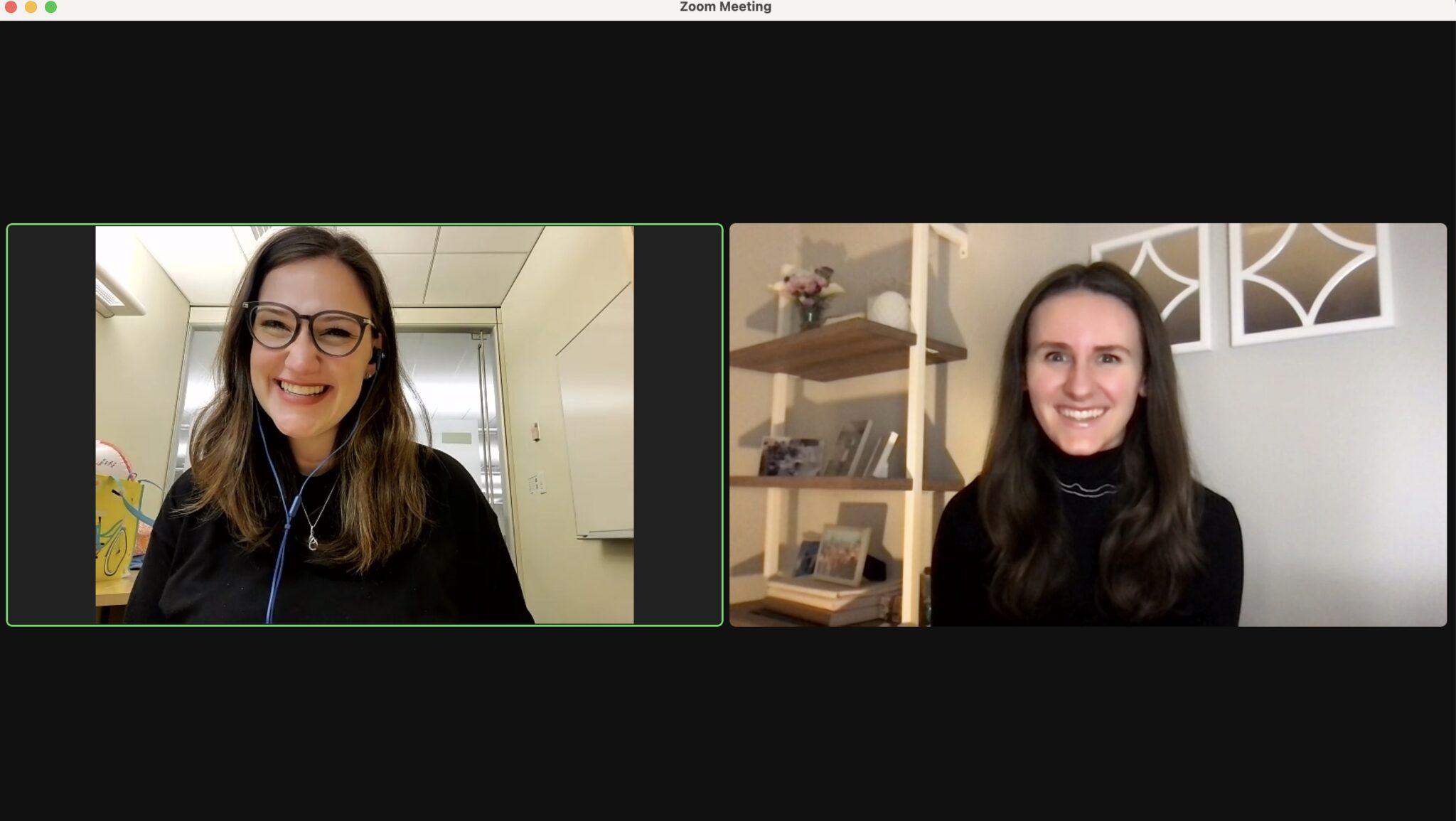 Two women in a Zoom meeting, facilitating a grief support group for young adults