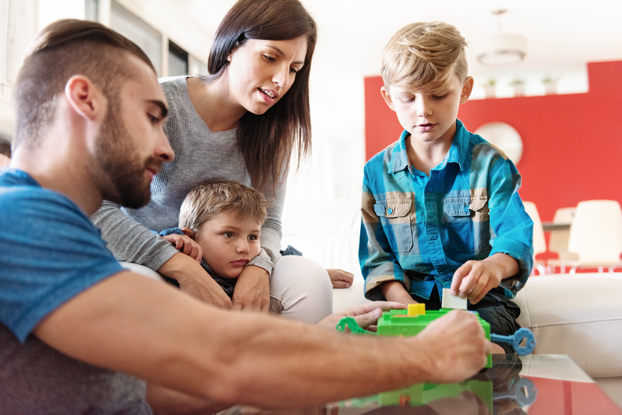 Family playing a game