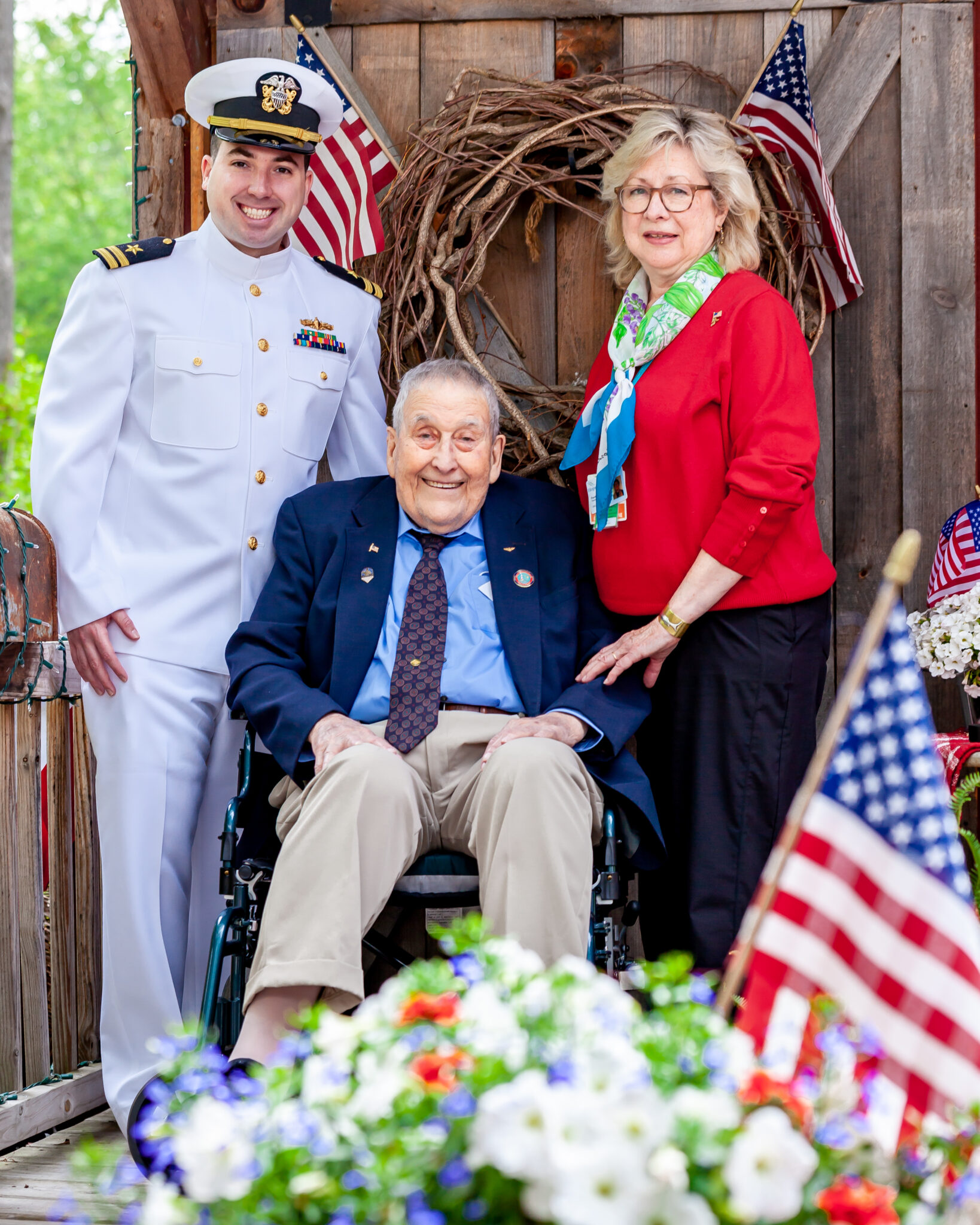 volunteers Paulette Thomas and Matthew Campbell, an officer in the US Navy, took part in a special pinning ceremony for Major Gardner S. Tilton arranged by his family.