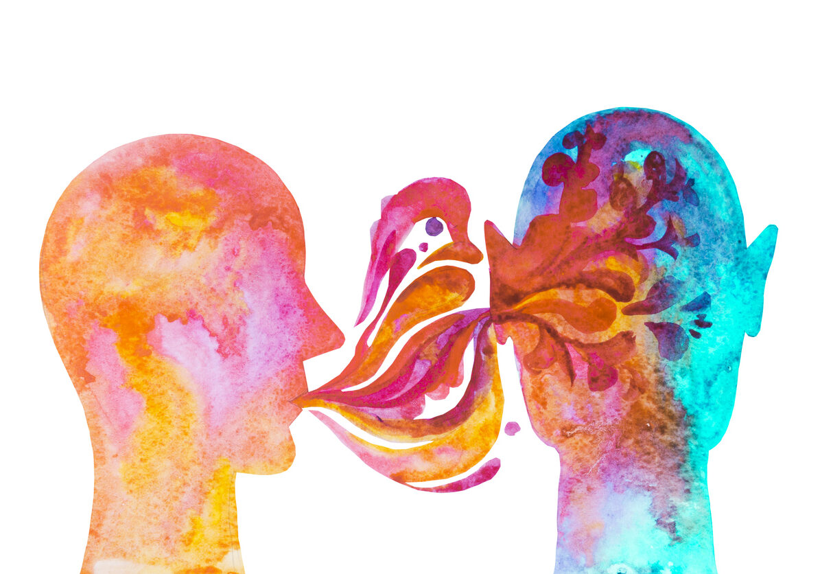 Graphic drawing, Confide secret. Tell in the ear. To whisper.