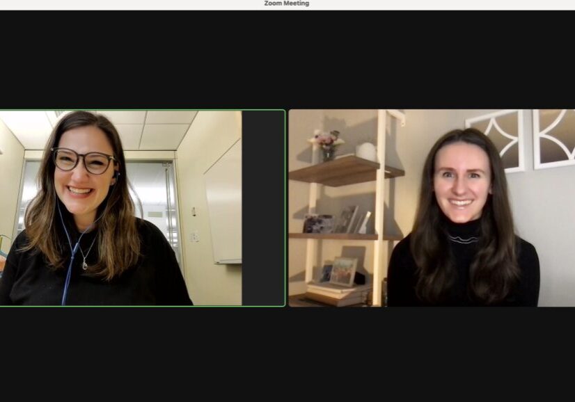 Two women in a Zoom meeting, facilitating a grief support group for young adults