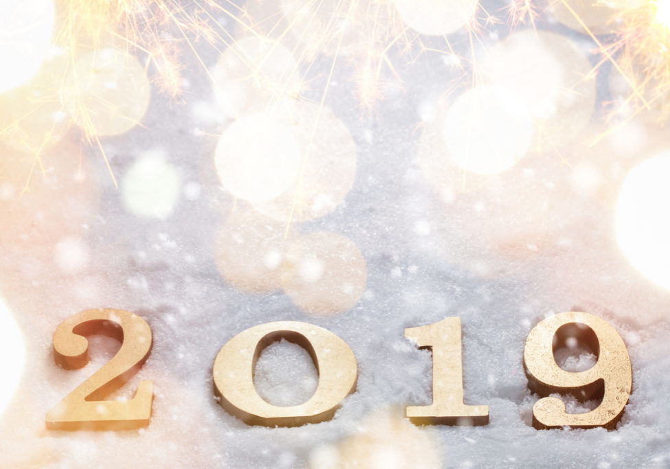 new year 2019 2019 golden figures on the snow with sparks,New year celebrate.